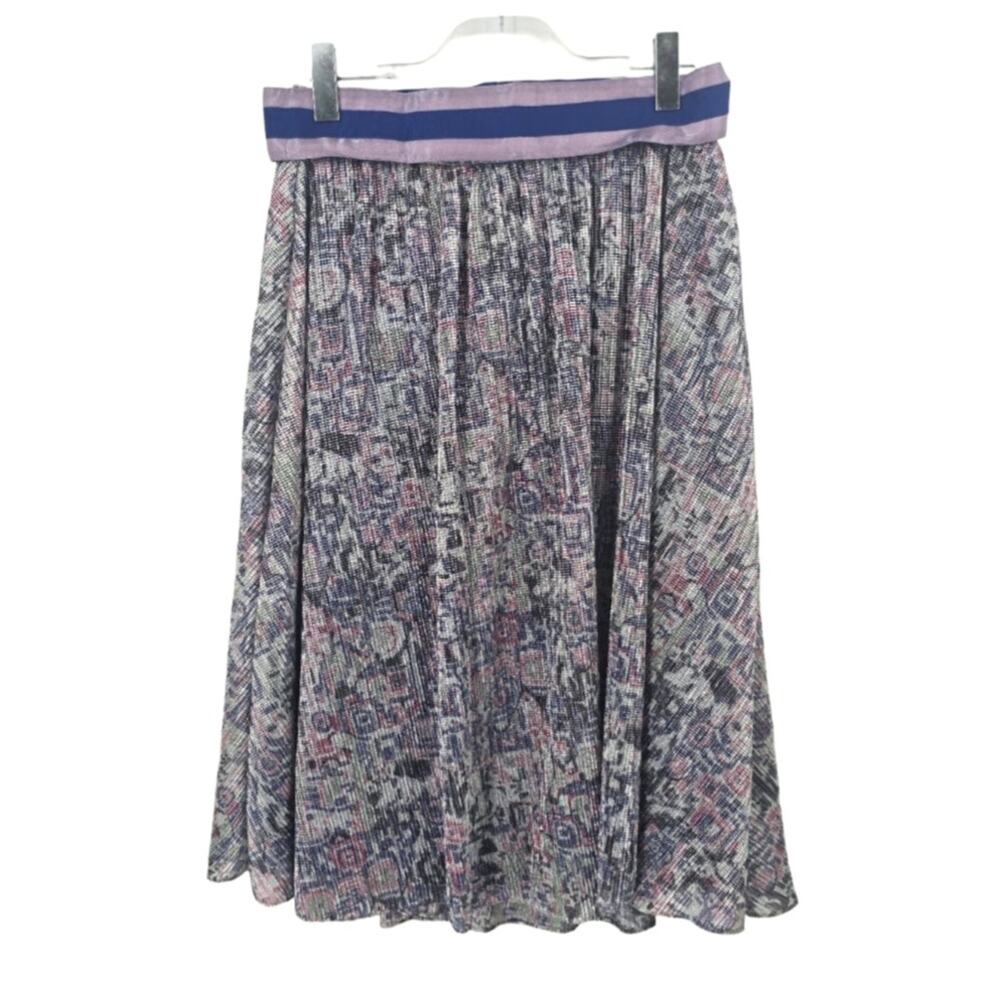 Carlisle Brilliant Silver Metallic Abstract Print Full Midi Skirt Belt NWT 10